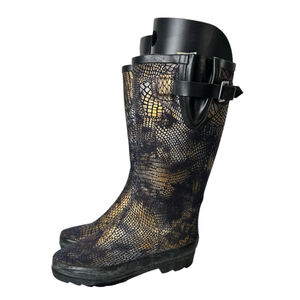 Chooka Snakeskin Rubber Rain Snow Boots Women’s 7 bronze black 13” tall Timeless